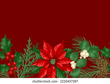 Seamless pattern with winter plants. Merry Christmas and Happy New Year decoration.
