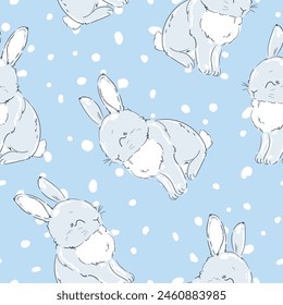 Seamless pattern winter rabbit, bunny print design background vector textile for kids fashion