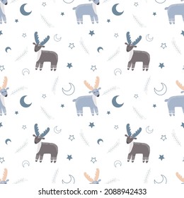 Seamless pattern with winter scandinavian deer vector illustration. Wallpaper, gift paper. Wallpaper for the children's room