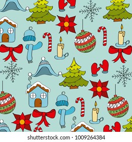 seamless pattern winter season icons decoration