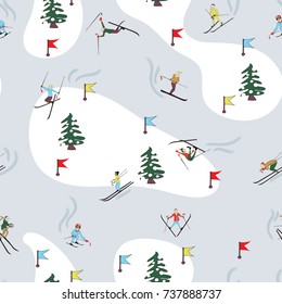 Seamless pattern. Winter skiing leisure.