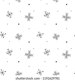 Seamless Pattern Of Winter Snowflakes, Doodle Cartoon Vector Illustration.