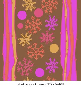 Seamless   pattern  of  winter  and striped motifs, doodles,  snowflakes,  ellipses, stripes. Hand drawn.