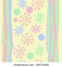 Seamless   pattern  of  winter  and striped motifs, doodles,  snowflakes,  ellipses, stripes. Hand drawn.