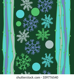 Seamless   pattern  of  winter  and striped motifs, doodles,  snowflakes,  ellipses, stripes. Hand drawn.