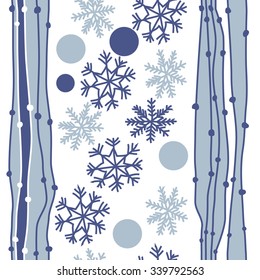 Seamless   pattern  of  winter  and striped motifs, doodles,  snowflakes,  ellipses, stripes. Hand drawn.