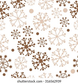 Seamless   pattern of winter theme, snowflakes, ellipses, stars, doodles. Hand drawn.