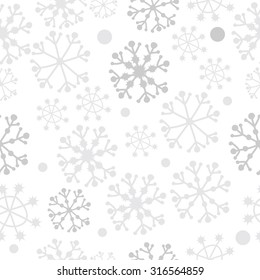 Seamless   pattern of winter theme, snowflakes, ellipses, stars, doodles. Hand drawn.