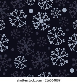 Seamless   pattern of winter theme, snowflakes, ellipses, stars, doodles. Hand drawn.