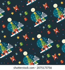 
Seamless pattern winter tiger christmas tree star. Pattern for children. Vector illustration.