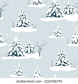 Seamless pattern with winter trees