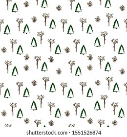 
Seamless pattern: winter trees and bushes on a white background. can be used for packaging, fabric. vector illustration