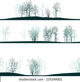 seamless pattern with winter trees, forest landscapes, hand drawn vector illustration