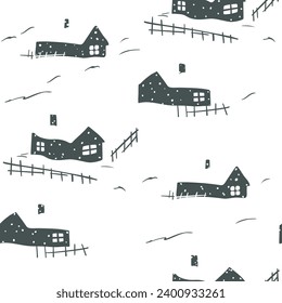 Seamless pattern with winter village