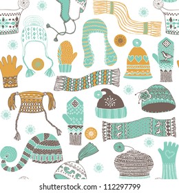 Seamless pattern of winter woollies