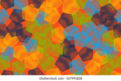 Seamless pattern. Wire pentagons. Chaotic spread. Random order. Fashion camouflage.