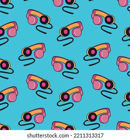 Seamless pattern with wired headphones doodle vector