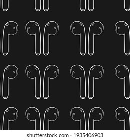 seamless pattern of wireless headphones on black background