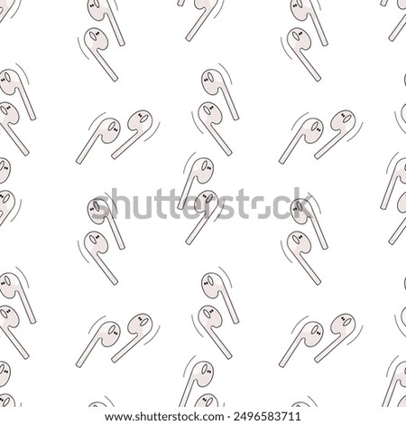 Seamless pattern for wireless headphones. Phone accessories. Music and audio technology. Airpods.   Hand drawn, doodle style. Bluetooth