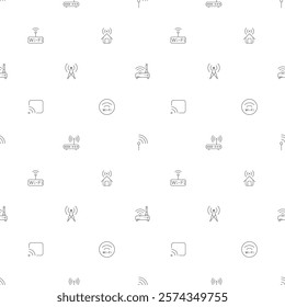 Seamless pattern with Wireless Technology icon on white background. Included the icons as Signal, basic, infographic, wifi, internet, connection, wifi free, network, smartphone And Other Elements.