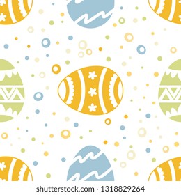 Seamless pattern wirh ornate Easter eggs in pastel color. Background, wrapper, textile, fabric, scrapbook. Vector file  not cropped - clipping mask used for easy editing.