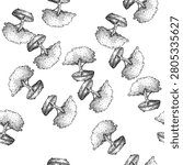 seamless pattern wiring bonzai tree hand drawn. trimming styling, repotting tools, species care wiring bonzai tree black sketch illustration
