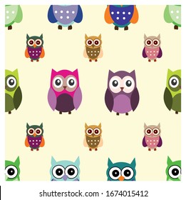 Seamless pattern. wise owl with big eyes. owl vector.