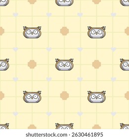 Seamless Pattern – Wise Owl on Soft Yellow Plaid with Blue Accents