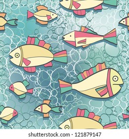 Seamless pattern wish funny fishes