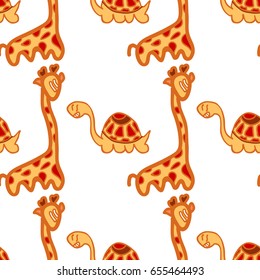 Seamless pattern wish giraffe and turtle