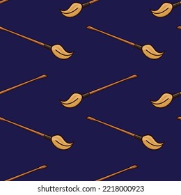 Seamless pattern with witch broom doodle vector