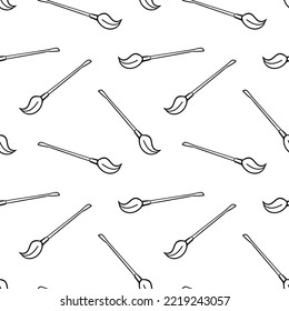 Seamless pattern with witch broom hand drawn doodle outline vector