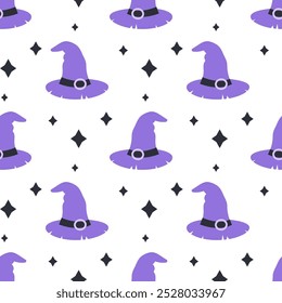 padrão sem costura de chapéu de bruxa, festa de halloween, design para papel de parede, têxtil e fundo