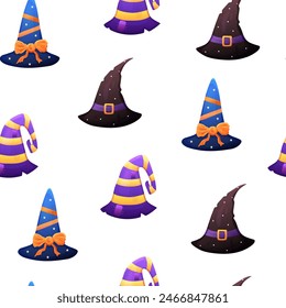 Seamless pattern of witch hat. Vector Halloween illustration