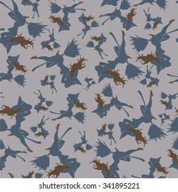 Seamless pattern of a witch on a broomstick
