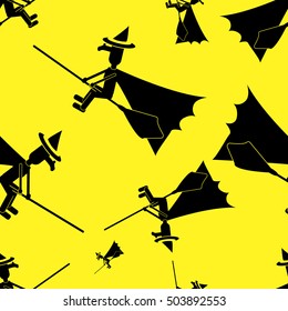 seamless pattern witch on a broomstick for Halloween