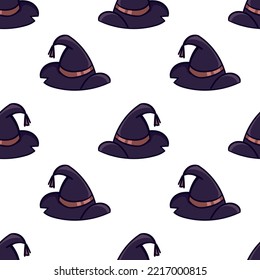 Seamless pattern with witch pointy hat doodle vector