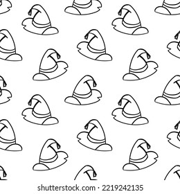Seamless pattern with witch pointy hat hand drawn doodle outline vector