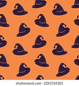 Seamless pattern with witch pointy hat doodle vector