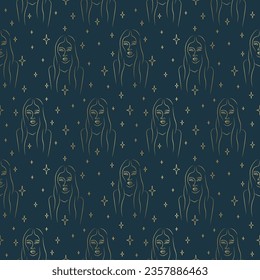 Seamless pattern with witch woman Halloween print