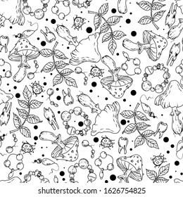 Seamless Pattern with witchcraft elements in vector illustration with floral elements and symbols in lines and dots