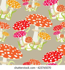 seamless pattern with, Amanita muscaria vector illustration