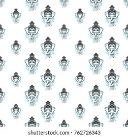 Seamless pattern with: ganesh. Hand drawn sketch paisley and mehendi graphic black line decoration items on white background. 