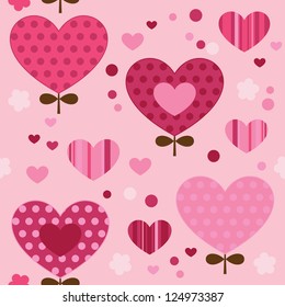 Seamless pattern with, hearts, flowers. Cute seamless.