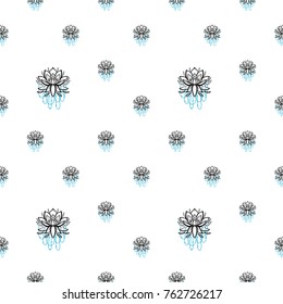 Seamless pattern with: lotus. Hand drawn sketch paisley and mehendi graphic black line decoration items on white background. 