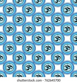 Seamless pattern with: mantra. Hand drawn sketch paisley and mehendi graphic black line decoration items on white background. 