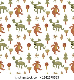 Seamless pattern with, moose. Vector illustration. For packaging design, Wallpaper, prints on fabric