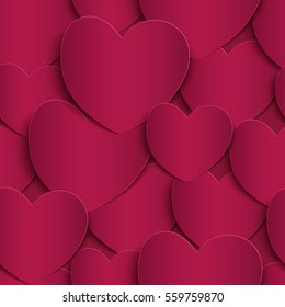 Seamless pattern with, paper hearts. Valentines Day background. Vector illustration.