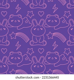 seamless pattern withanimals in kawaii line style. hand drawn vector illustration. Panda bear and bunny EPS