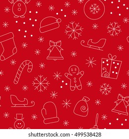 Seamless pattern with,christmas symbols on white background.Seamless pattern included in swatch panel.Vector background.